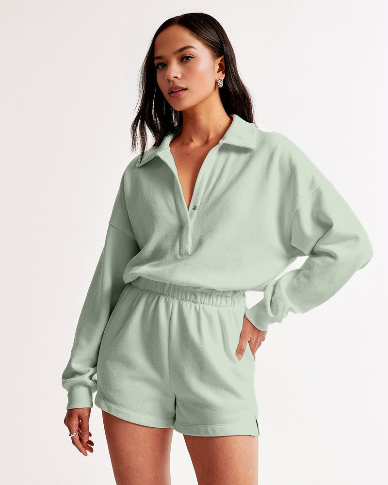 Long-Sleeve Polo Fleece Romper(BUY 2 FREE SHIPPING)