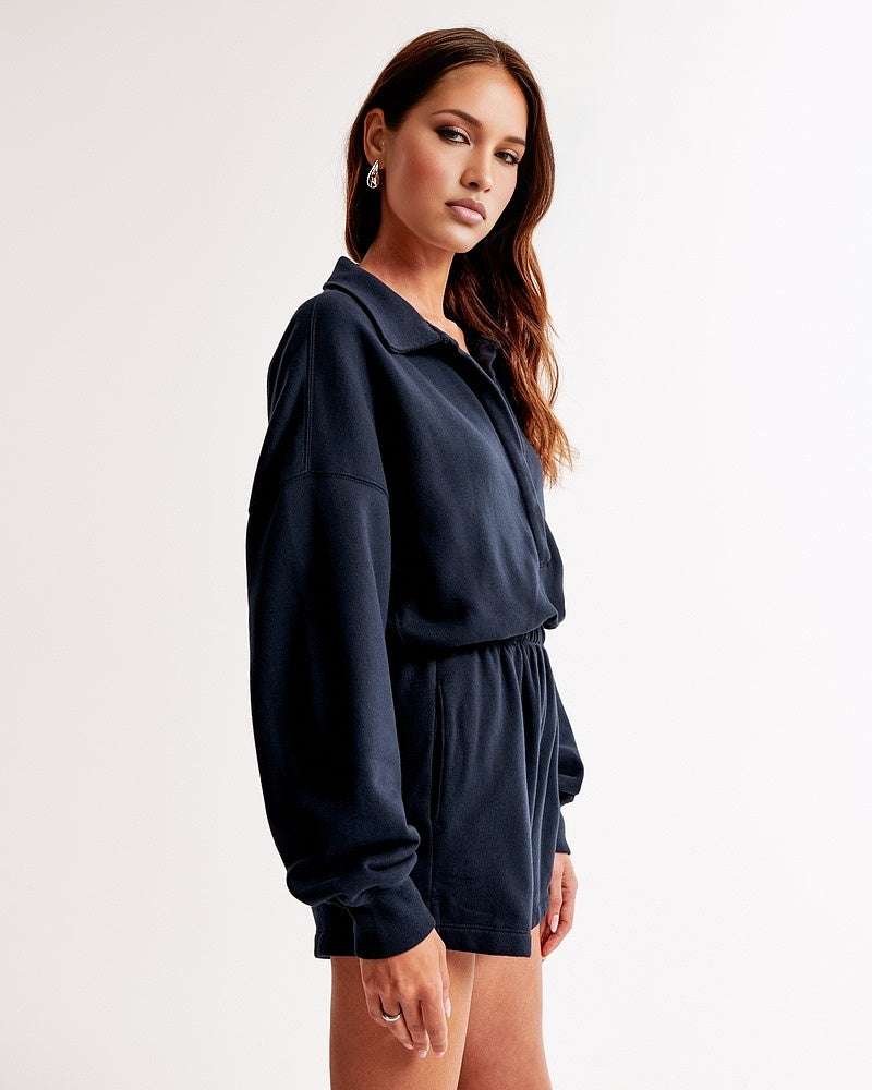 Long-Sleeve Polo Fleece Romper(BUY 2 FREE SHIPPING)