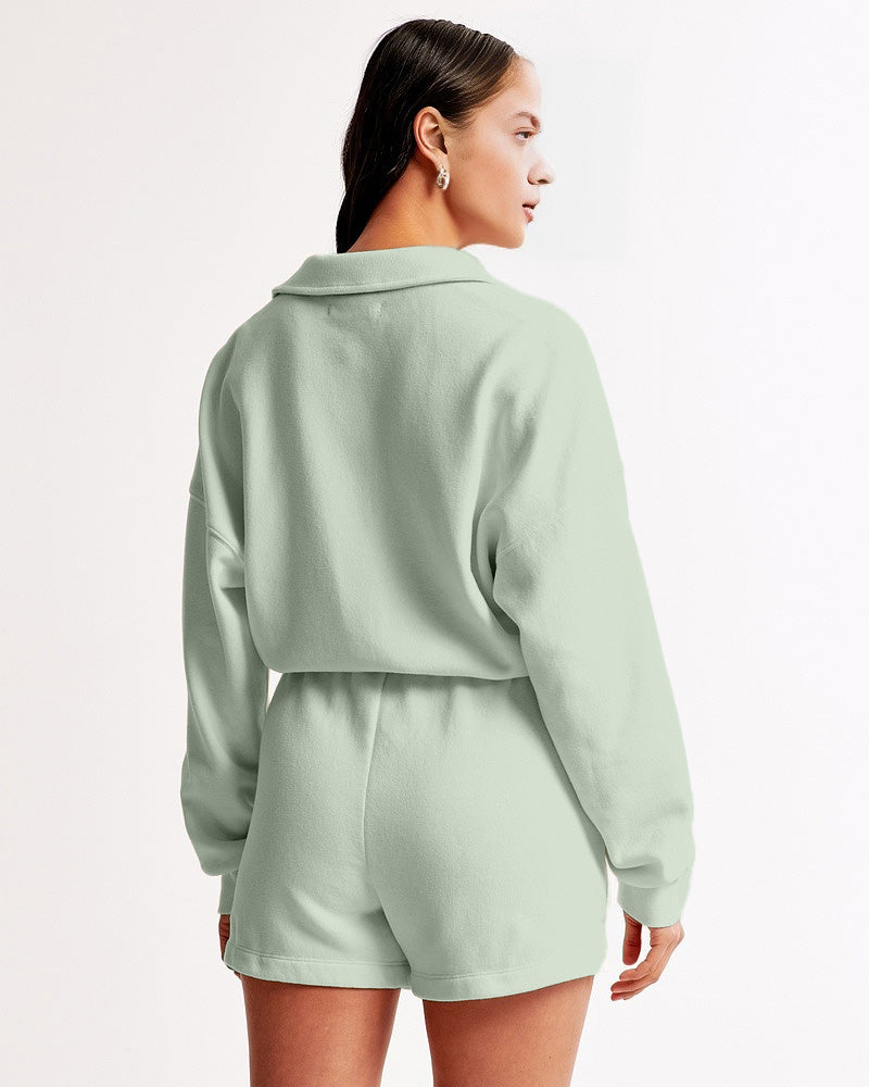 Long-Sleeve Polo Fleece Romper(BUY 2 FREE SHIPPING)